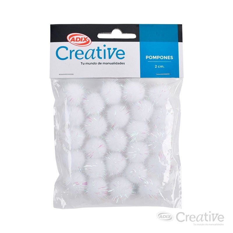 Pompón Glitter Blanco 25u CREATIVE material-didactico