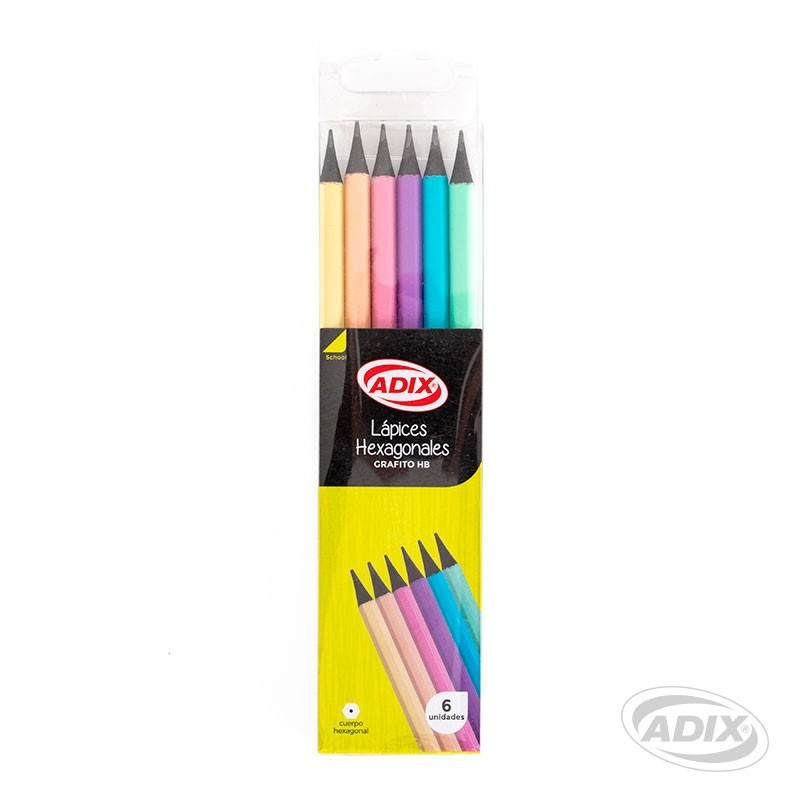 Lápices Grafito Hexagonales Cuerpo Color Pastel ADIX material-didac...
