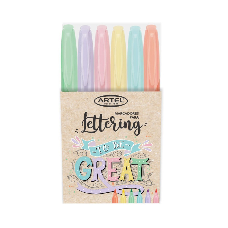 6 Marcadores Lettering Colores Pastel Punta Pincel ARTEL material-d...