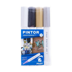 Set Pintor Fino de 4 unidades Blanco, Negro, Dorado, Plateado Pilot...