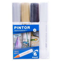 Set Pintor Medio de 4 unidades Blanco, Negro, Dorado, Plateado Pilo...