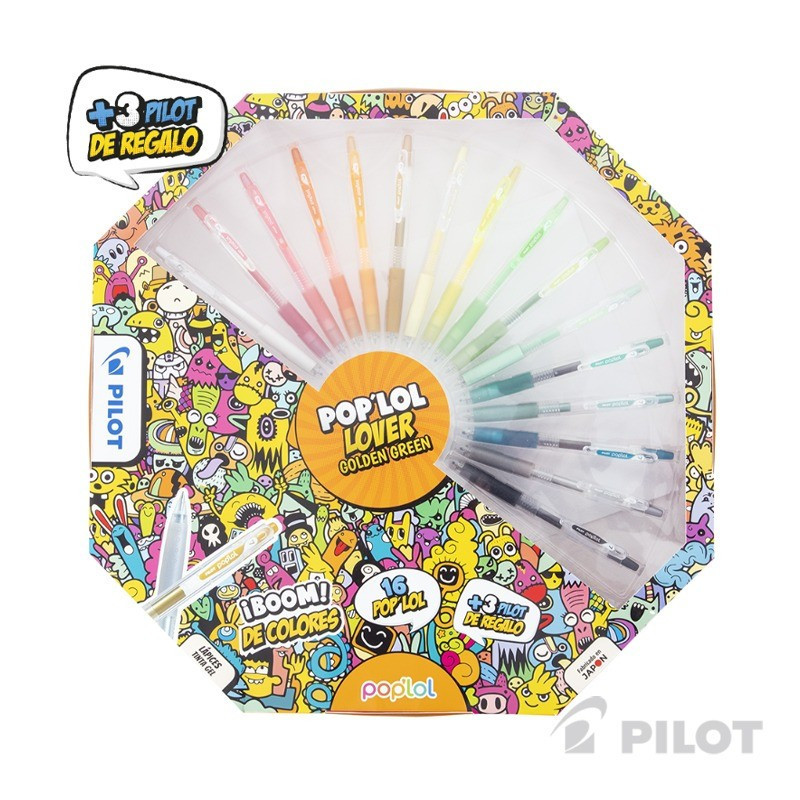 Set Lápices Gel POPLOL 0.7 16u Golden Green PILOT PILOT material-di...