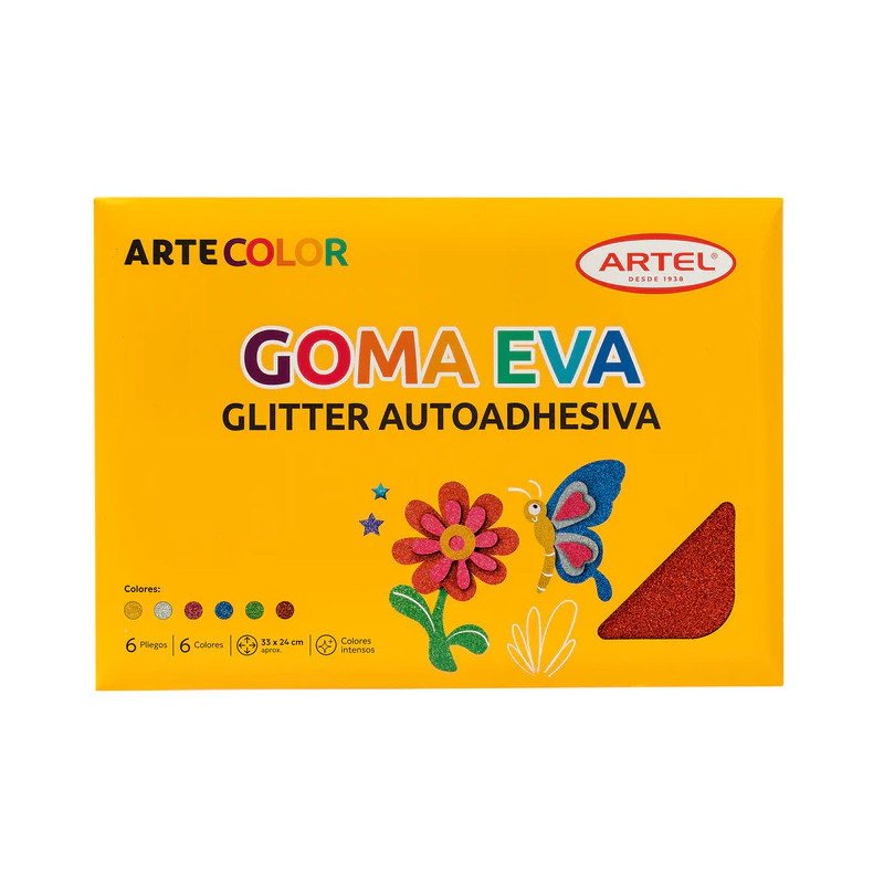 Estuche Artecolor Goma Eva Glitter Adhesivo Artel