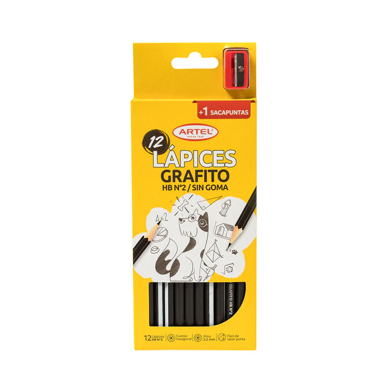 Estuche 12 Lápices Grafito HB Sin Goma Artel